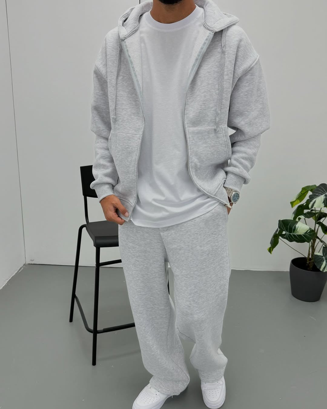 Zip-up Hoodie & Pant Plain Set