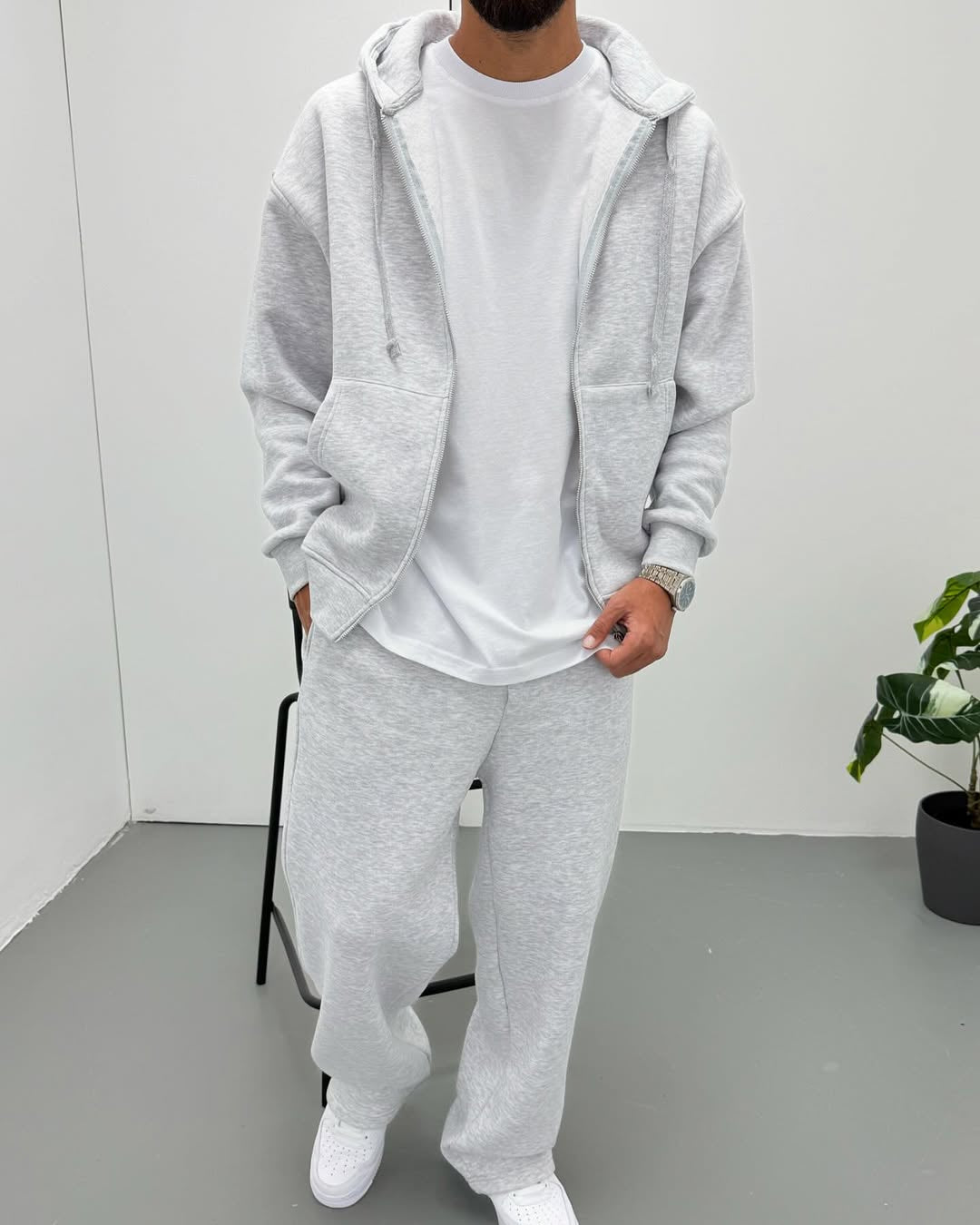 Zip-up Hoodie & Pant Plain Set